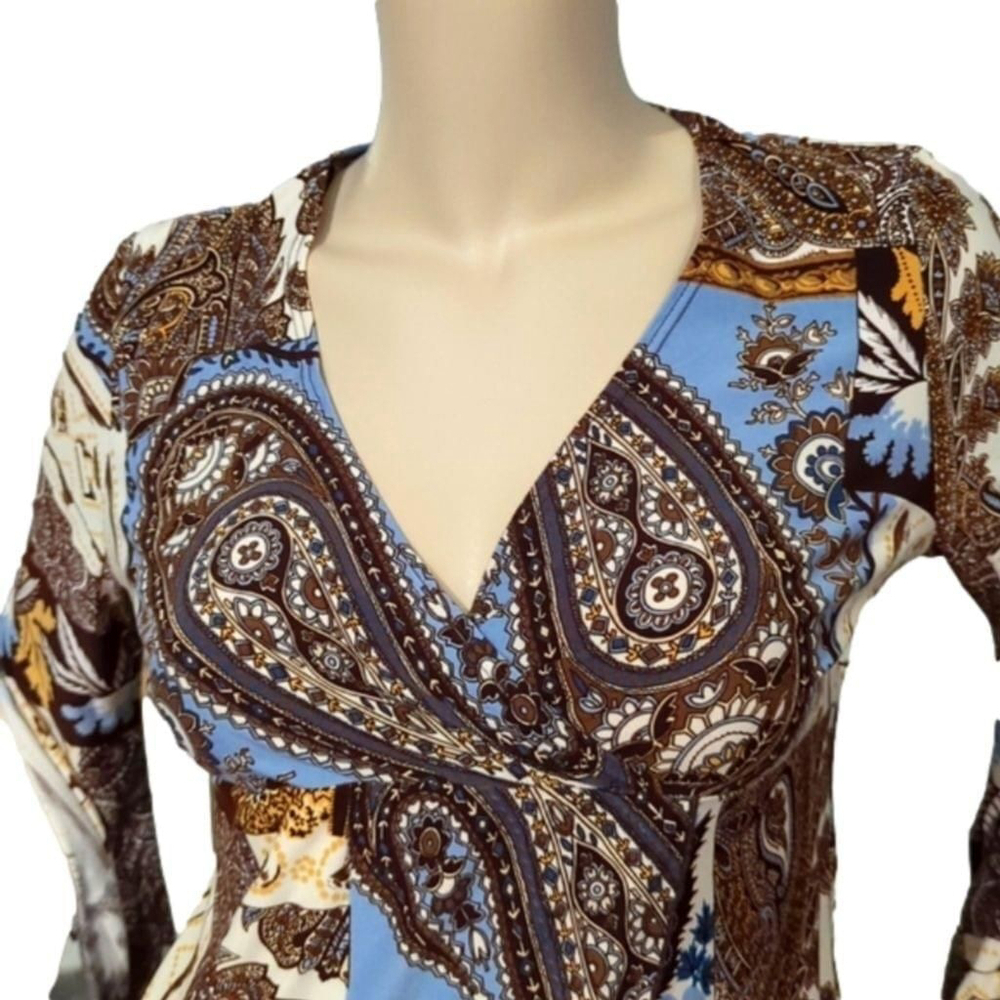 Bohemian Top Medium Split sleeve Brown Paisley Long Sleeve Blouse Baby doll top - Picture 4 of 12